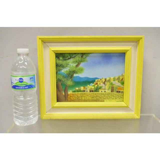 Daniel Belliard Enamel on Copper Small Framed Painting Yellow Countryside. Item features enamel on copper painting, wooden...