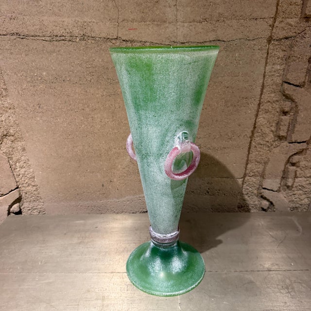 Green Classic Mid-Century Italian Murano Glass Scavo Vase Decorative For Sale - Image 8 of 12