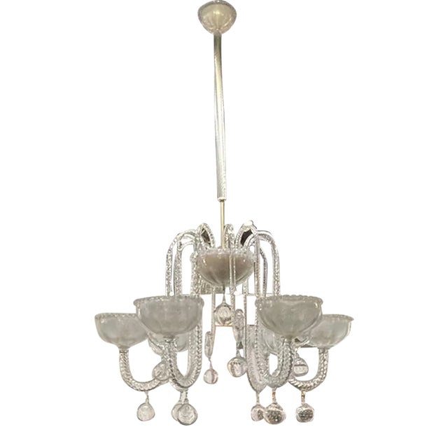 Modern Murano Glass Style 6 Arm Chandelier For Sale