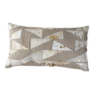 Callista Home Stenciled Metallic Calf Hide and Linen Pillow For Sale