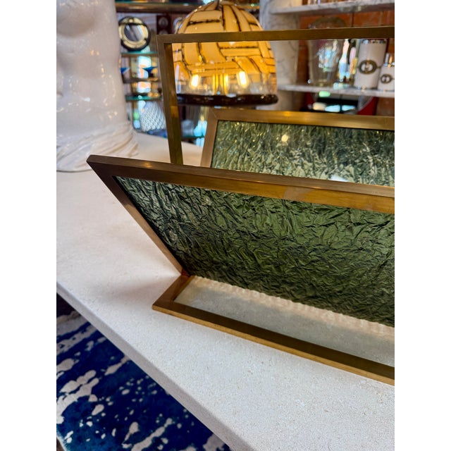 Mid-Century Brass and Green Plexiglass Magazine Holder, Italy For Sale In Los Angeles - Image 6 of 7