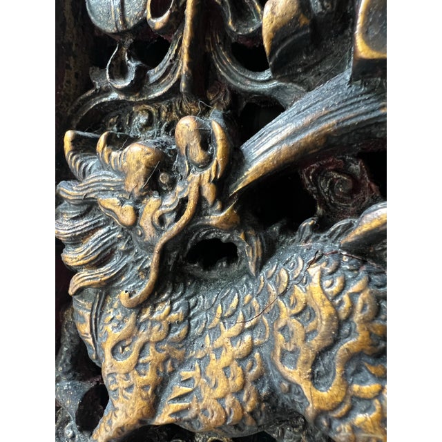 20th Century Carved Chinese Gilt Wood Panel With Foo Dogs and Mythical Creatures For Sale In Atlanta - Image 6 of 9