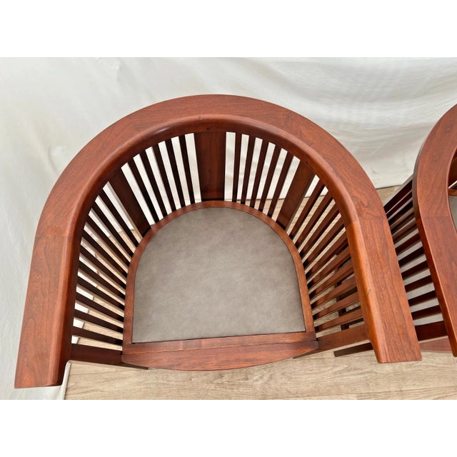 Rare Set of Stickley Lounge Chairs Spindle Barrel Back Solid Cherry Leather Seat For Sale - Image 9 of 18