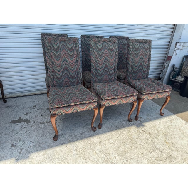 Queen Anne Late 20th Century Upholstered Dining Chairs - Set of 6 For Sale - Image 3 of 6