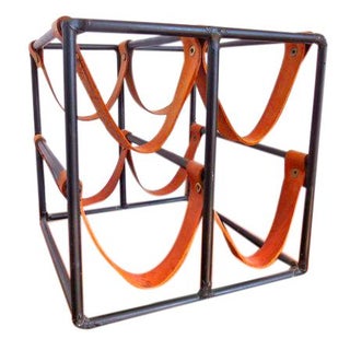 Arthur Umanoff Iron & Leather Wine Rack For Sale