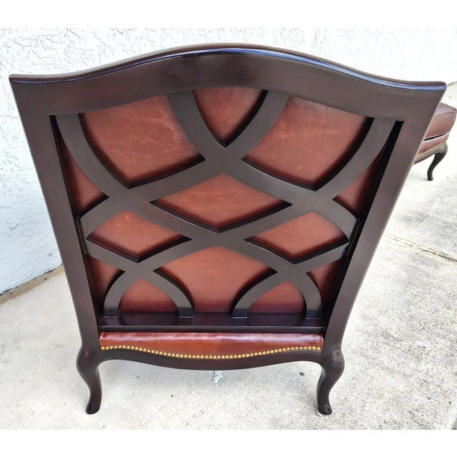Wood Leather Lounge Chair & Ottoman by Henredon For Sale - Image 7 of 12