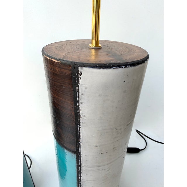 Mid-Century Modern Mid-Century Pair of Ceramic Lamps Mondrian by Bitossi. Italy, 1990s For Sale - Image 3 of 13