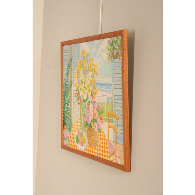 1980s Lloyd Van Pitterson Tropical Ocean View Balcony Custom Framed Original Oil Painting For Sale - Image 4 of 12