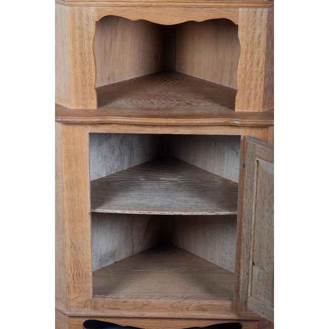 Danish Brutalist Oak Corner Cabinet with Leaded Glass, 1960s For Sale - Image 6 of 9