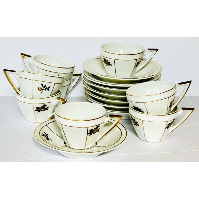 Art Deco Art Deco Portuguese Espresso Cups and Saucers - Set of 8 For Sale - Image 3 of 12