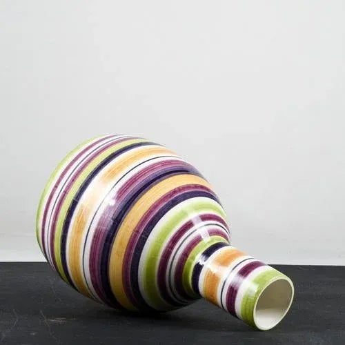 Red Multicolored Ceramic Bottle Vase with Stripes and Concentric Circles, 1990s For Sale - Image 8 of 9