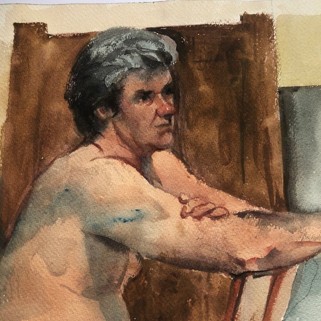 Original Vintage Female Nude Double Sided Watercolor Painting 1980’s For Sale - Image 4 of 5