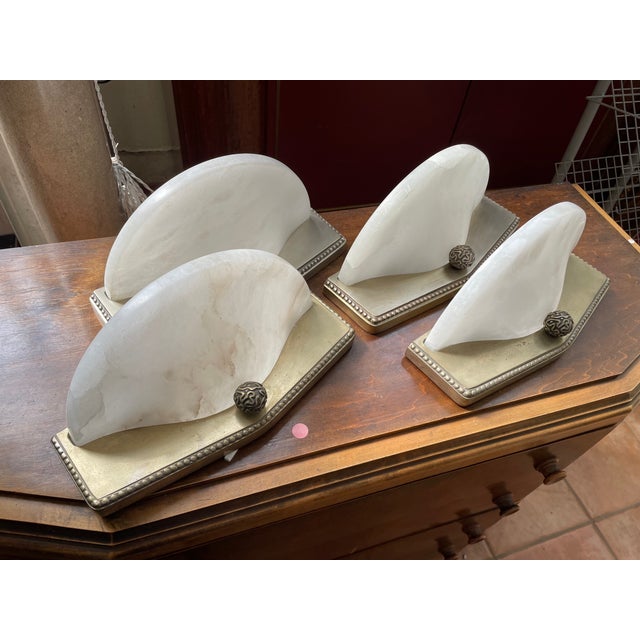 Art Deco Wall Lamps in Silver-Plated Bronze and Alabaster in the style of Jacques-Emile Ruhlmann, France, 1990s, Set of 2 For Sale - Image 3 of 11