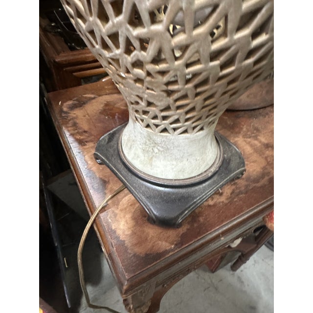 Vintage Cream Colored Ceramic Abstract Lamp For Sale - Image 4 of 8