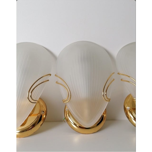 Golden Murano Glass Clam Wall Sconces, 1980s, Set of 3 For Sale - Image 9 of 11