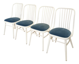 Vintage Bentwood Dining Chairs with Blue Fabric Seats, 1970s, Set of 4