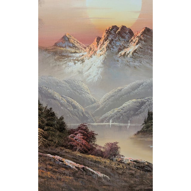 Green Large H Wilson Painting "Mountain Sunset Over Lake" For Sale - Image 8 of 12