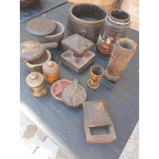 Wood Indian Carved and Hand-Painted on Wood Containers, 18th Century, Set of 11 For Sale - Image 7 of 9