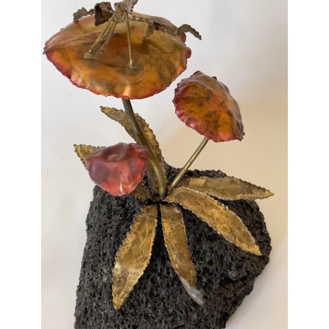 1970s Brutalist Brass, Copper & Lava Stone Base Grasshopper Sculpture For Sale - Image 9 of 13