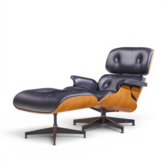 Charles and Ray Eames for Herman Miller Mid Century Eames Walnut Lounge Chairs - Pair With Ottoman For Sale In Chicago - Image 6 of 13
