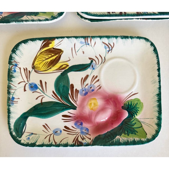 Vintage Italian Hand-Painted Floral Snack Plates With Cup Rests - Set of 8 For Sale - Image 10 of 13