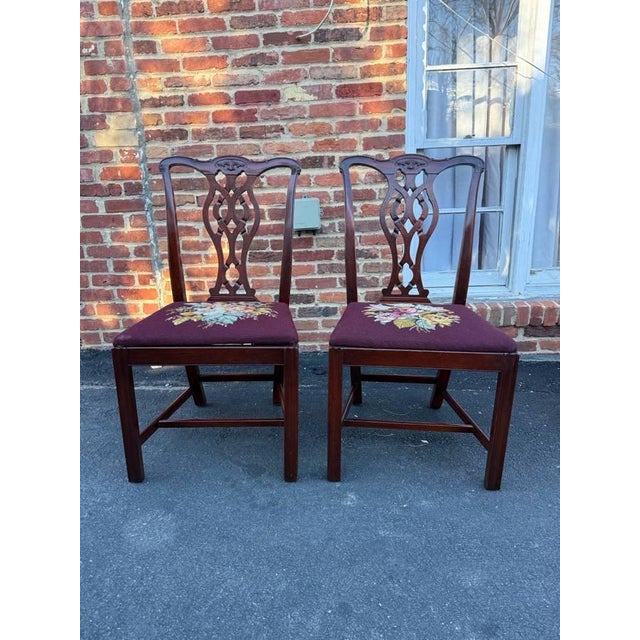Chippendale Antique Chippendale Style Neddle Point Seat Dining Chairs For Sale - Image 3 of 16