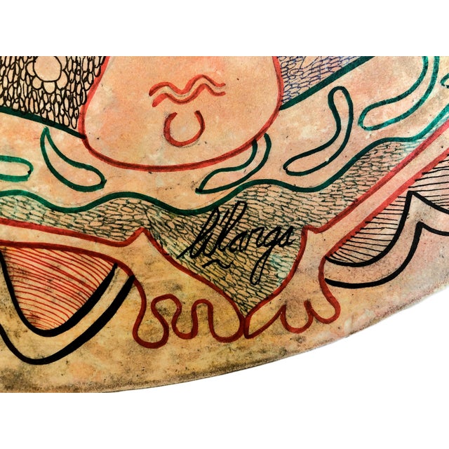 Wood Tanzanian Spirits on a Painted and Carved Circular Wood Relief, Signed by George Lilanga For Sale - Image 7 of 9