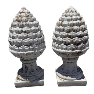 Pair of Vintage Weathered Pinecone Garden Finials