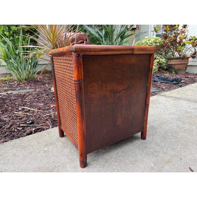 Brown Vintage Burnt Bamboo and Cane Accent Cabinet For Sale - Image 8 of 11