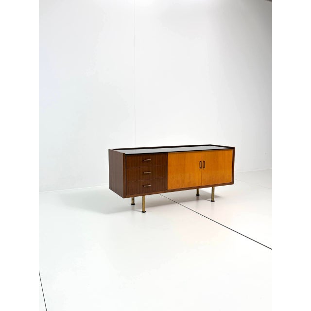 Vintage Two-Tone Wood Sideboard with Black Glass Top, 1960s For Sale - Image 4 of 18