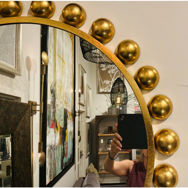 Modern Gold Ball Round Wall Mirror For Sale - Image 4 of 4