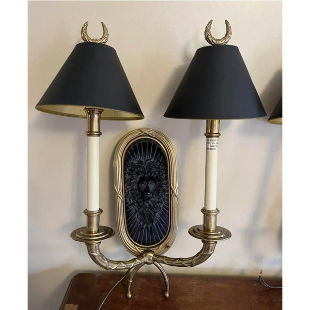 Pair Rare Chapman 1991 Solid Brass Neoclassical Ebony Lions Head Wall Sconces. All original Preowned condition. Includes...