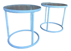 Pair of Round Aluminum and Glass Side Tables From Brown Jordan