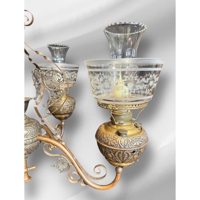 Late 19th Century Victorian Chandelier With Painted Shades For Sale - Image 12 of 18