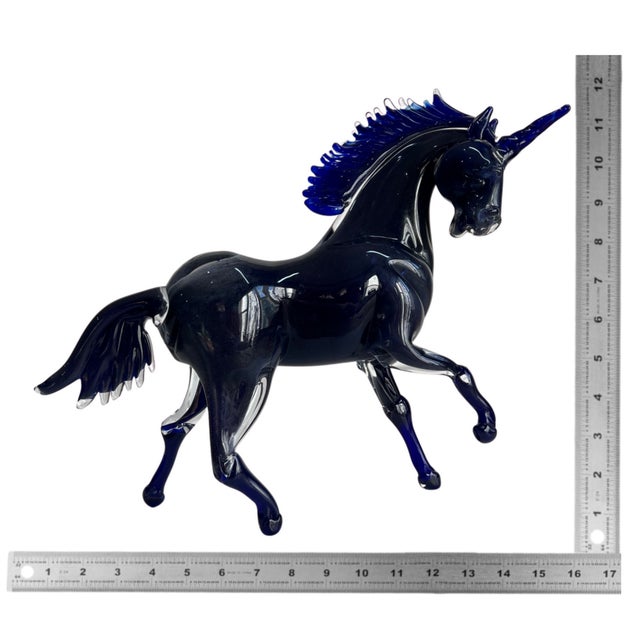 Vintage Murano Cobalt Art Glass Sculpture Unicorn Horse Signed Guiman 1/1 For Sale - Image 17 of 18