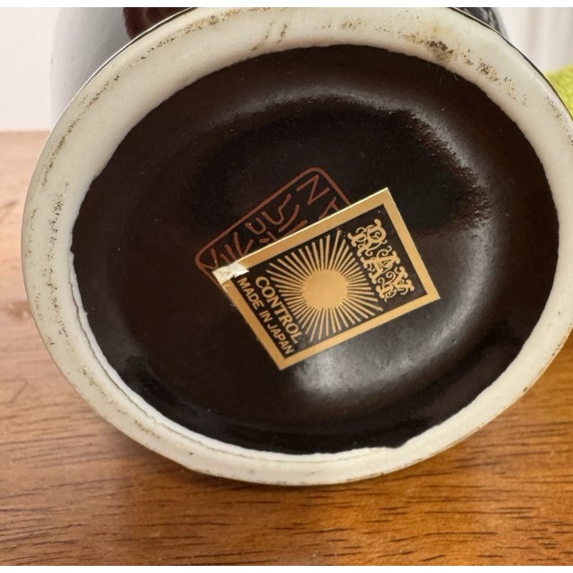 Ceramic Japanese Hand Painted Vase 8” Black With Gold Rim & Floral Design Collectible For Sale - Image 7 of 10