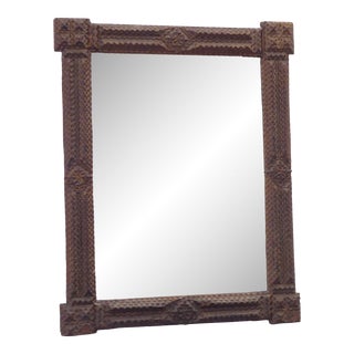 Vintage Tramp Art Frame Mirror For Sale
