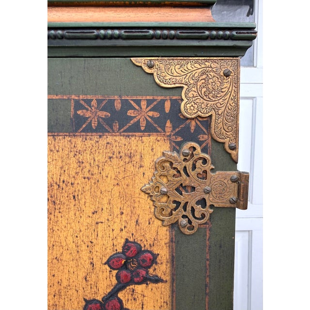 Chinoiserie Mid-Century Chinoiserie Scenic Two-Door Cabinet With Ornate Brass Hardware For Sale - Image 3 of 18