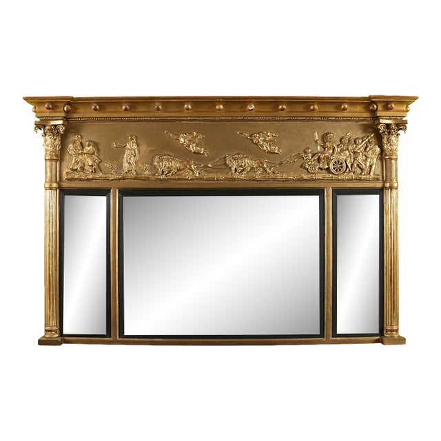 Giltwood English Regency Mirror With Neoclassical Scene For Sale