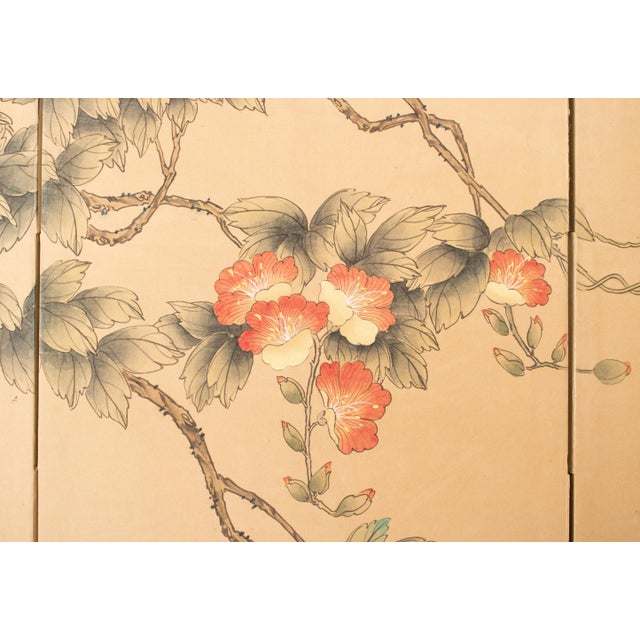 C. 1970s Maitland Smith, Painted Folding Screen "Magnolia and Sparrows" For Sale - Image 11 of 18