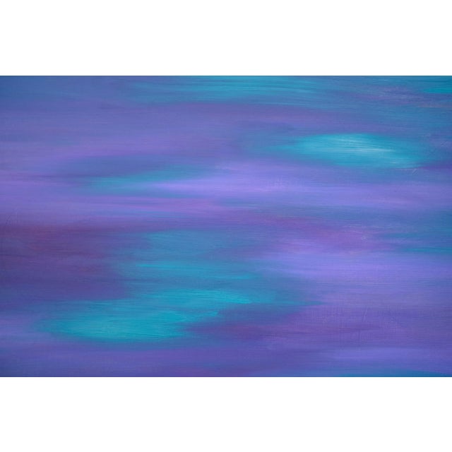 A densely layered oil piece, in which each layer eclipses the previous. Horizontal lines exploring lime green, yellow and...