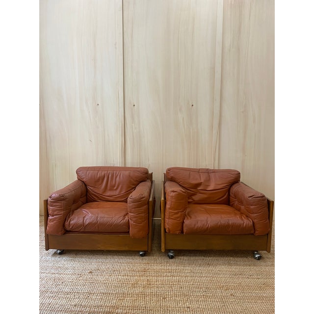 1960s Italian Leather Club Chairs, 1960s, Set of 2 For Sale - Image 5 of 13