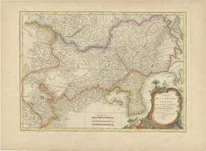 Antique Map of Korea and Southern China by Bonne, 1771