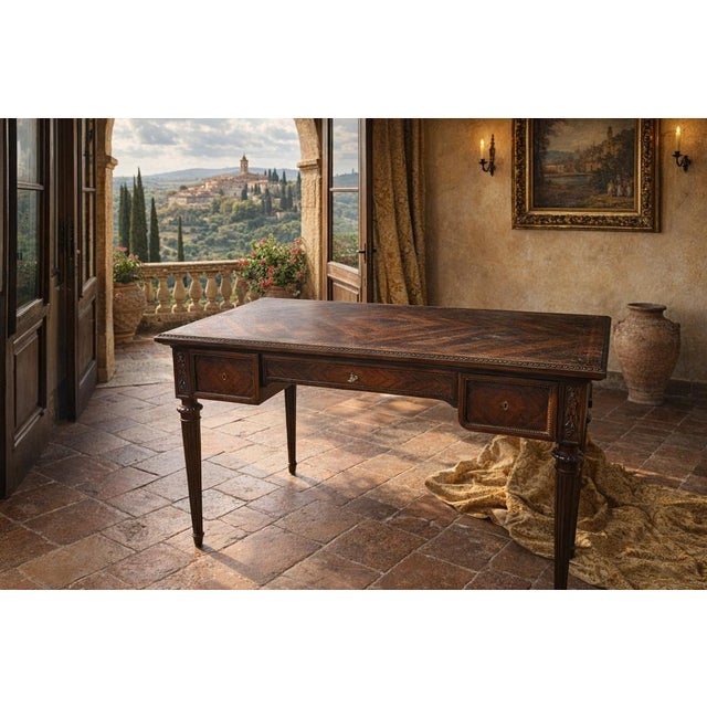 Brown Vintage Neoclassical Style Desk, 1950 For Sale - Image 8 of 13