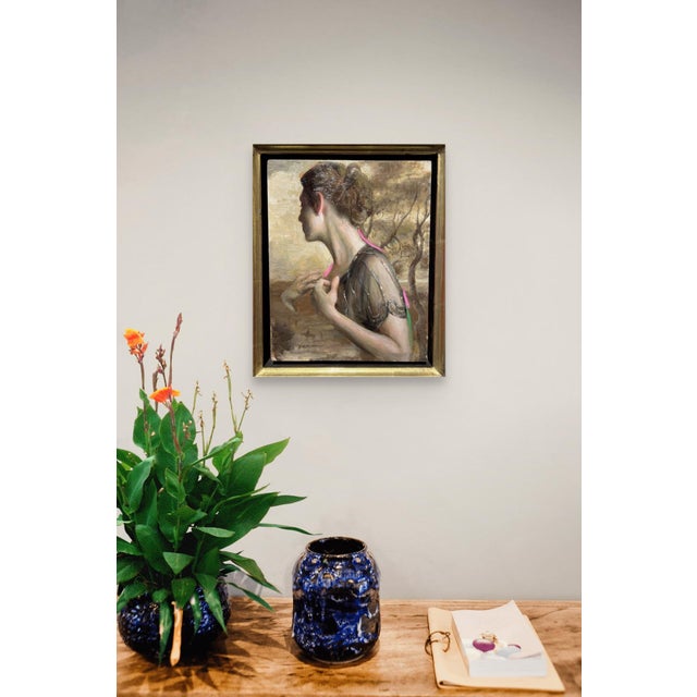 Early 21st Century And This One is Time Traveler by Karen Offutt | Oil on Panel Portrait of a woman in profile For Sale - Image 5 of 5