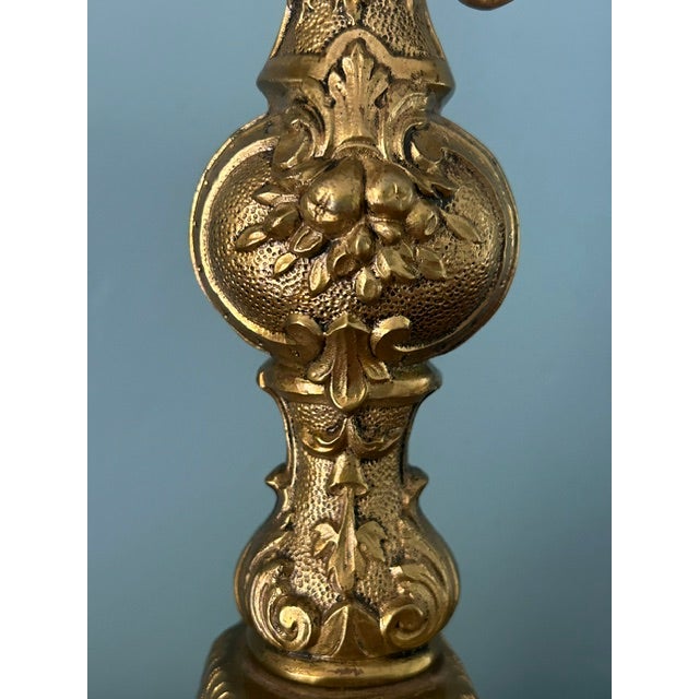 Late 19th Century Antique French Rococo Style Solid Brass 3-Light Candelabras - A Pair For Sale - Image 5 of 14