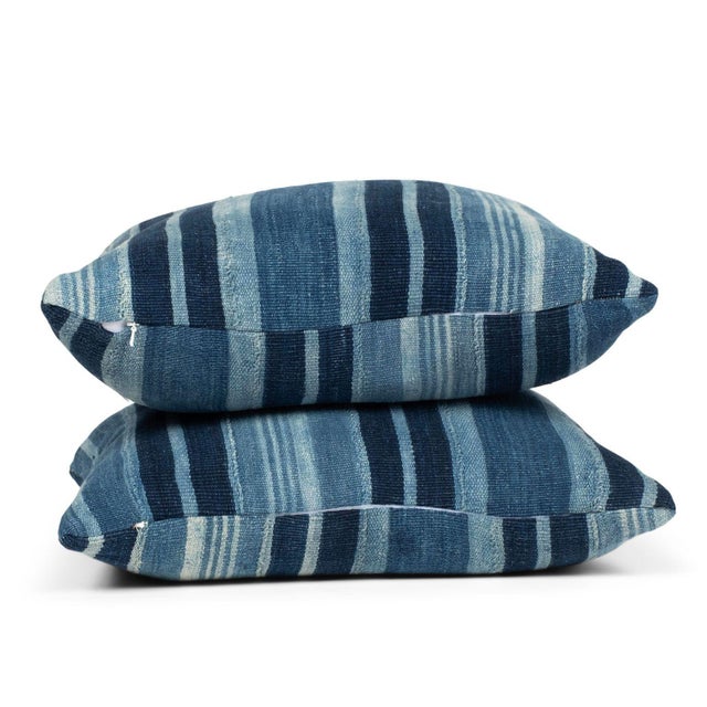 Rich Faded Indigo Stripe Cushion For Sale - Image 4 of 6