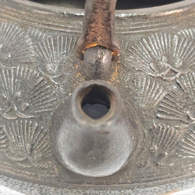 20th Century Oigen Nanbu Seieido Nambu Cast-Iron Pine and Crane Tetsubin For Sale - Image 15 of 16