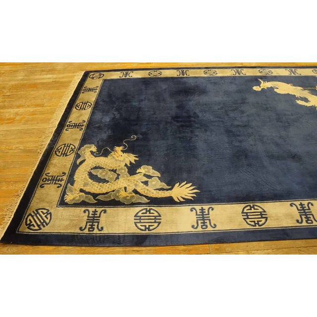 1980s Navy Open Field Vintage Chinese Silk Dragon & Phoenix Carpet Knotted Rug For Sale - Image 4 of 12