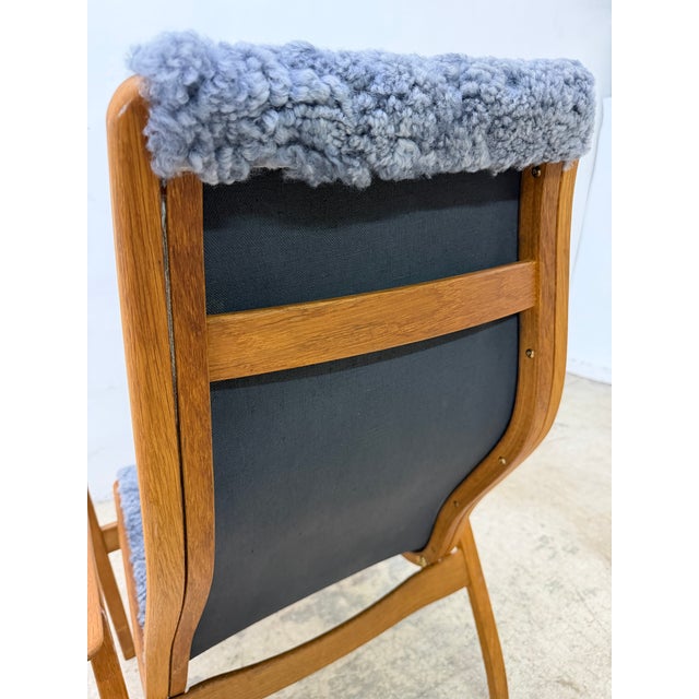 Yngve Ekström Lamino Teak Wood Frame Armchair With Sheepskin Fabric for Swedese For Sale - Image 16 of 17